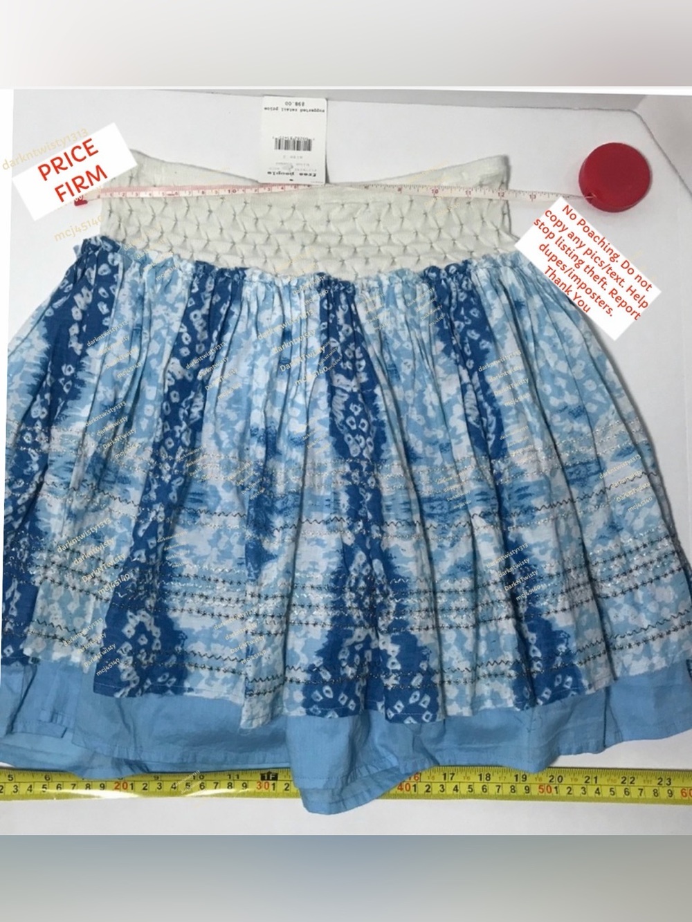 BNWT XS Free People Blue/white/silver Mini Skirt 2 PRICE FIRM NO DISCOUNTS - Picture 10 of 12